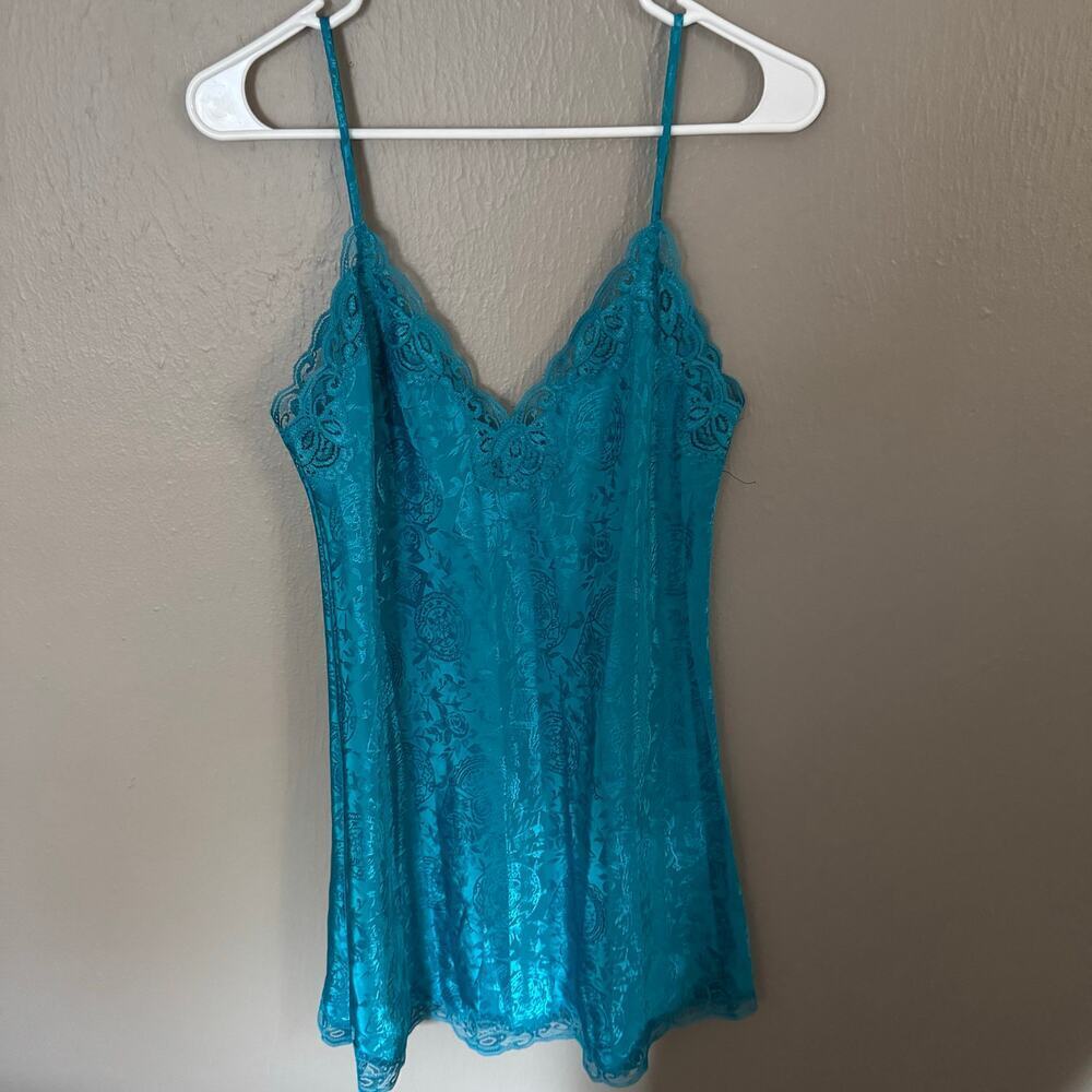 NWT VICTORIA'S SECRET DEADSTOCK Blue Floral Lace Mini Slip Dress Size Small Y2K